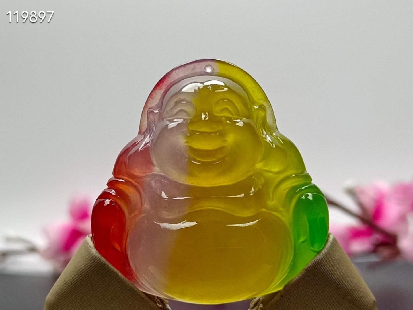 顶级龙石种多彩翡翠弥勒佛，整料雕刻，水头超好，超级完美，重40.8克
