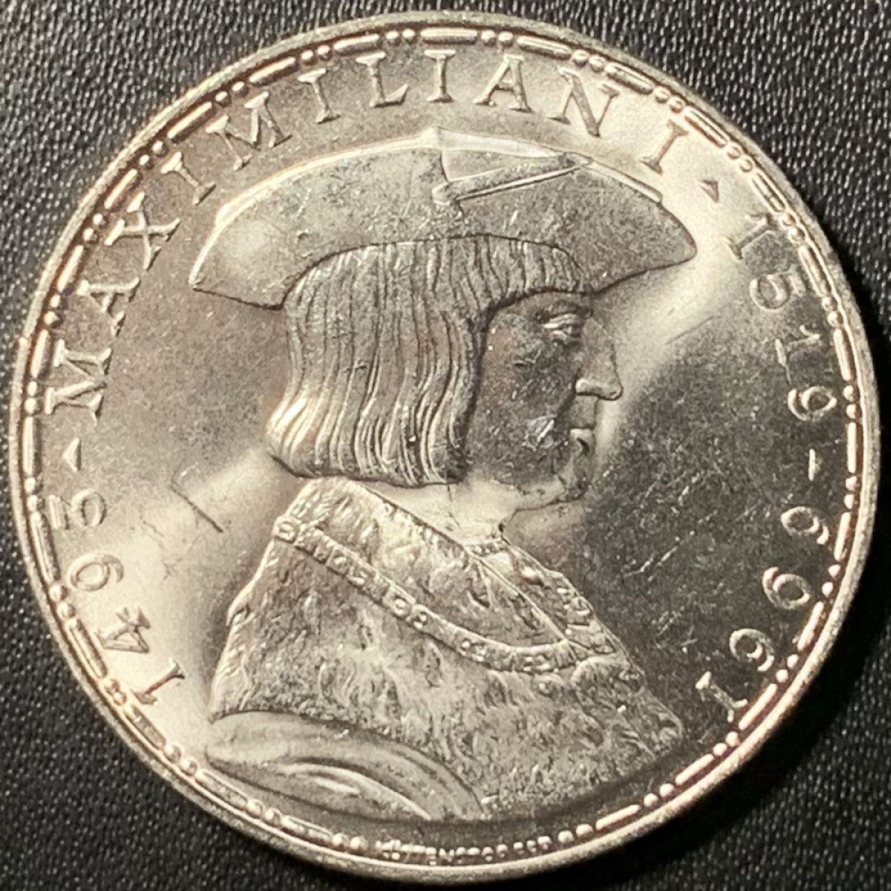 紫瑗钱币——第317期拍卖 奥地利 1969年 马克西米安诞辰450周年 50先令 20克 0.9银 UNC