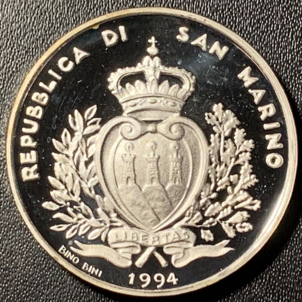 紫瑗钱币——第317期拍卖 圣马力诺 1994年 利勒哈默尔冬奥会 高台滑雪 1000里拉 14.6克 0.835银 精制