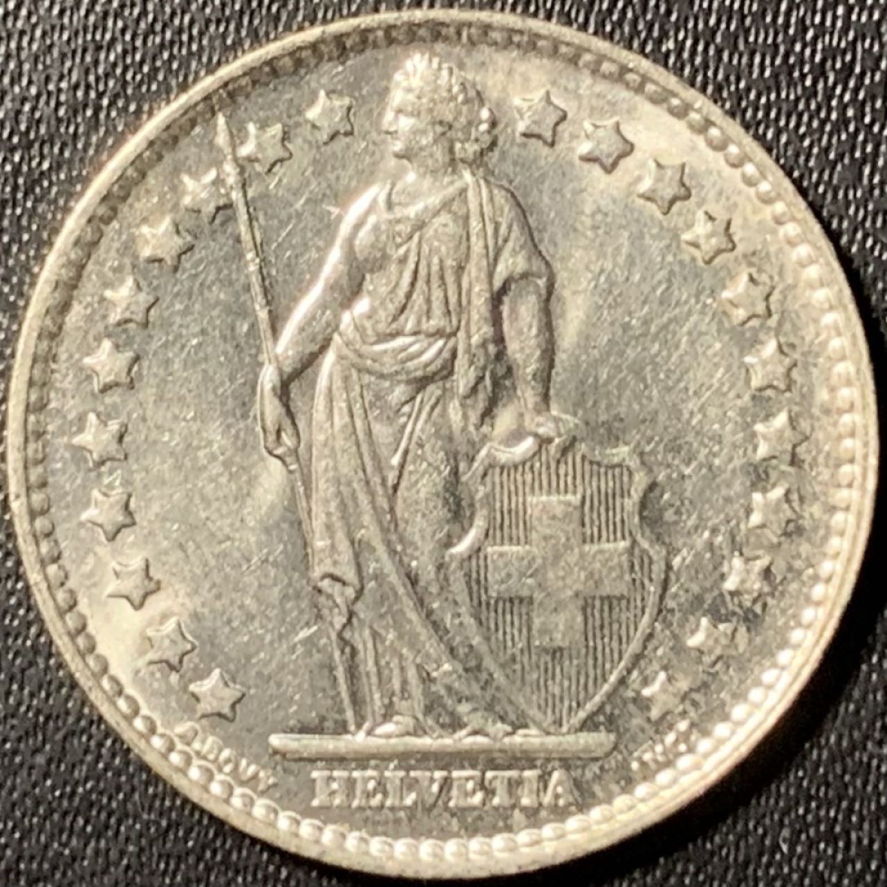 紫瑗钱币——第296期拍卖 瑞士 1965年 赫尔维蒂亚 1法郎 5克 0.835银 UNC