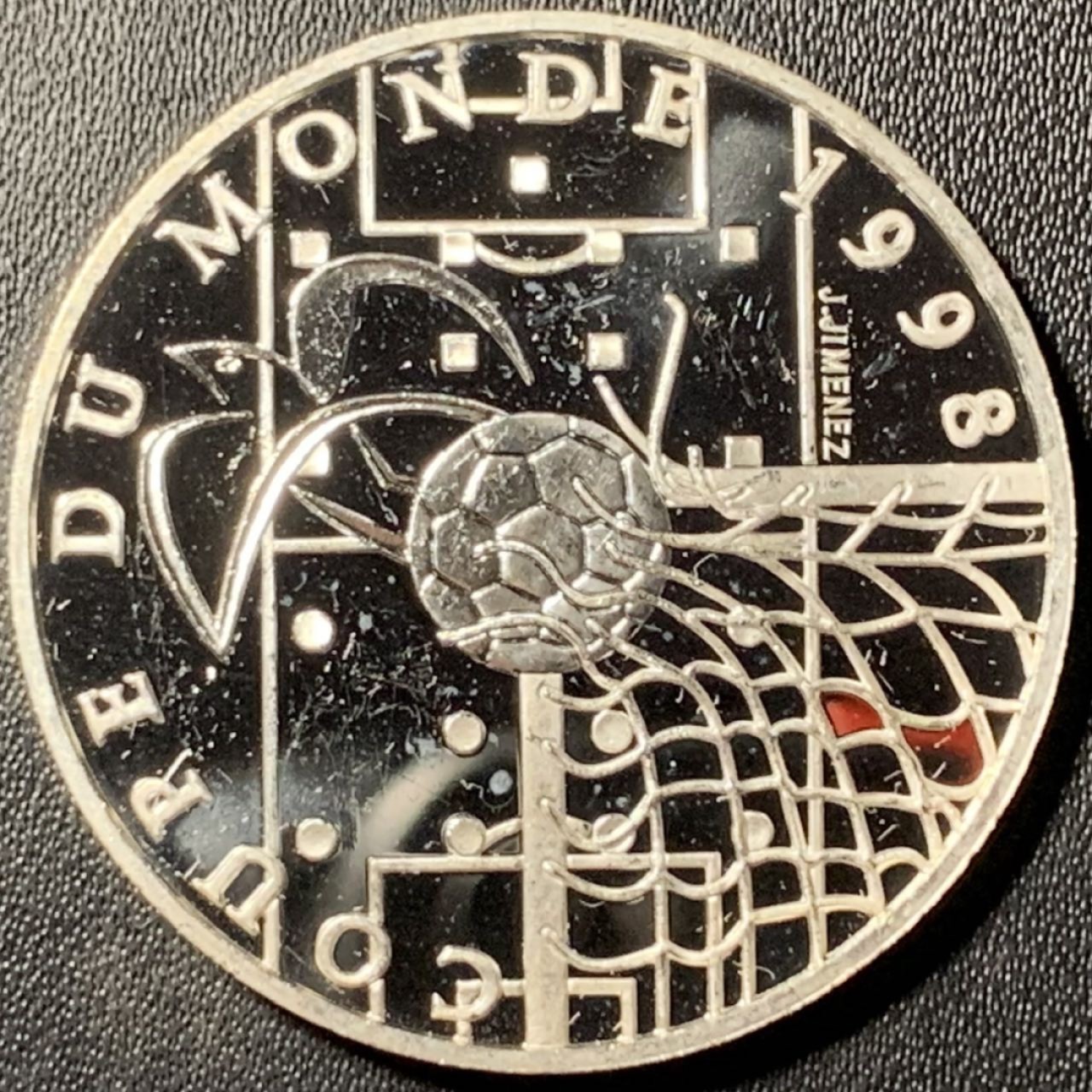 紫瑗钱币——第317期拍卖 法国 1996年 法国世界杯 进球 10法郎 21.16克 0.9银 精制（划痕）