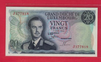 卢森堡20法郎 1966年 P-54 818尾 欧洲纸币 实物图 UNC - 卢森堡20法郎 1966年 P-54 818尾 欧洲纸币 实物图 UNC