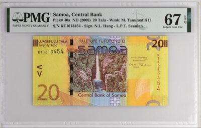 《张总收藏》104期—外币精品 - 萨摩亚20塔拉 PMG67E 2008年 亚军分 获奖钞