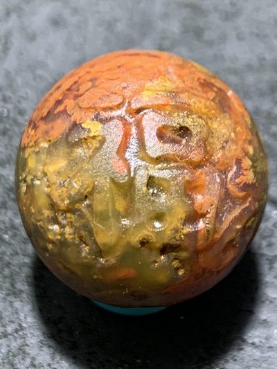 亚光风化纹战国红玛瑙手工雕刻福字单珠一颗 - 亚光风化纹战国红玛瑙手工雕刻福字单珠一颗