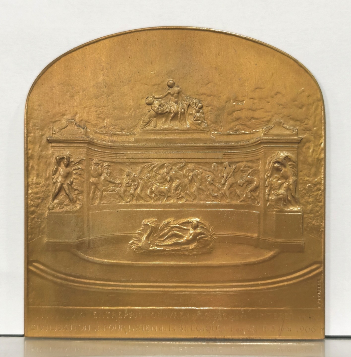 博洋堂章牌藏家系列场①暨第029期（全场包邮） 比属刚果1906年利奥波德二世非洲河大型纪念铜章 UNC 72X75mm 带藏家原始标签