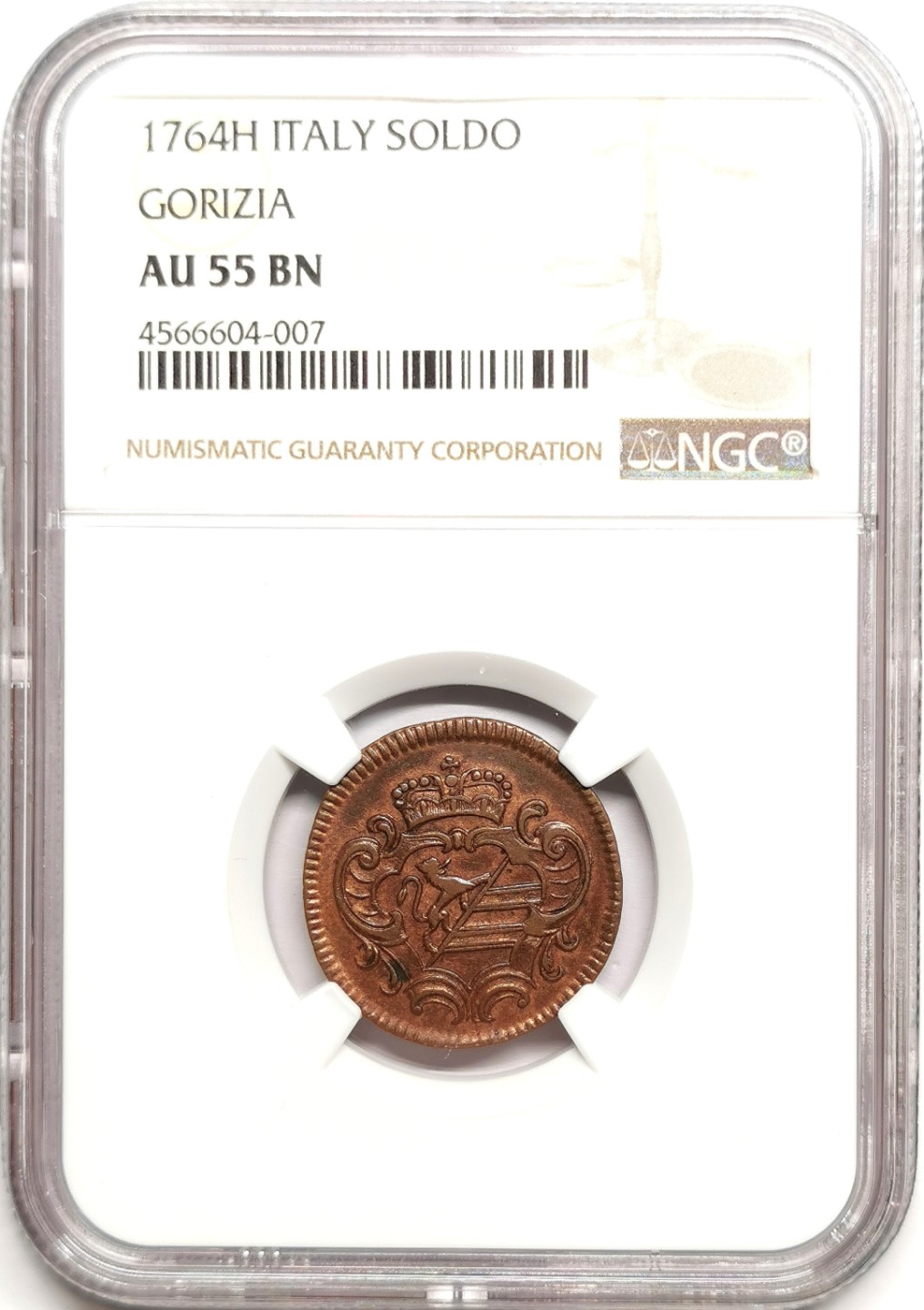 凡希社世界钱币微拍第二百四十一期 1764奥占戈里齐亚SOLDO铜币NGC-AU55