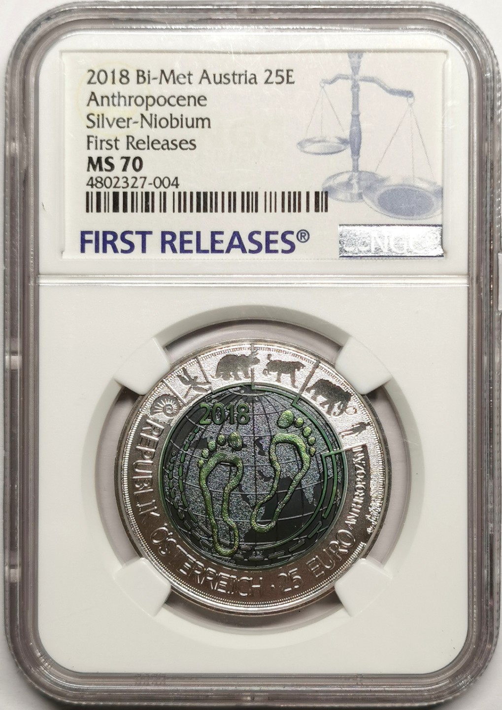 凡希社世界钱币微拍第二百四十一期 2018奥地利银铌双金属25欧罗NGC-MS70人类世！