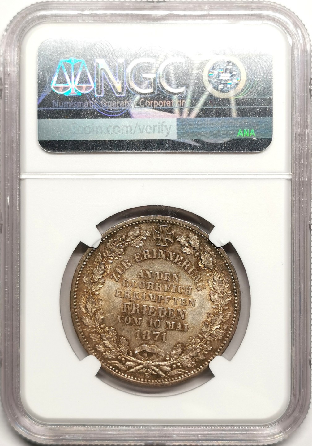 凡希社世界钱币微拍第二百四十一期 荐！1871不来梅胜利泰勒NGC-MS65淡金包浆！