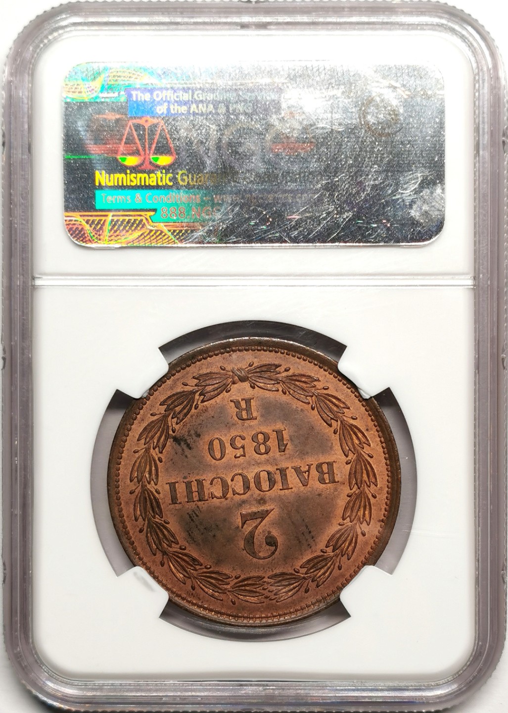 凡希社世界钱币微拍第二百四十一期 1850教皇国庇护九世2B大铜NGC-MS63