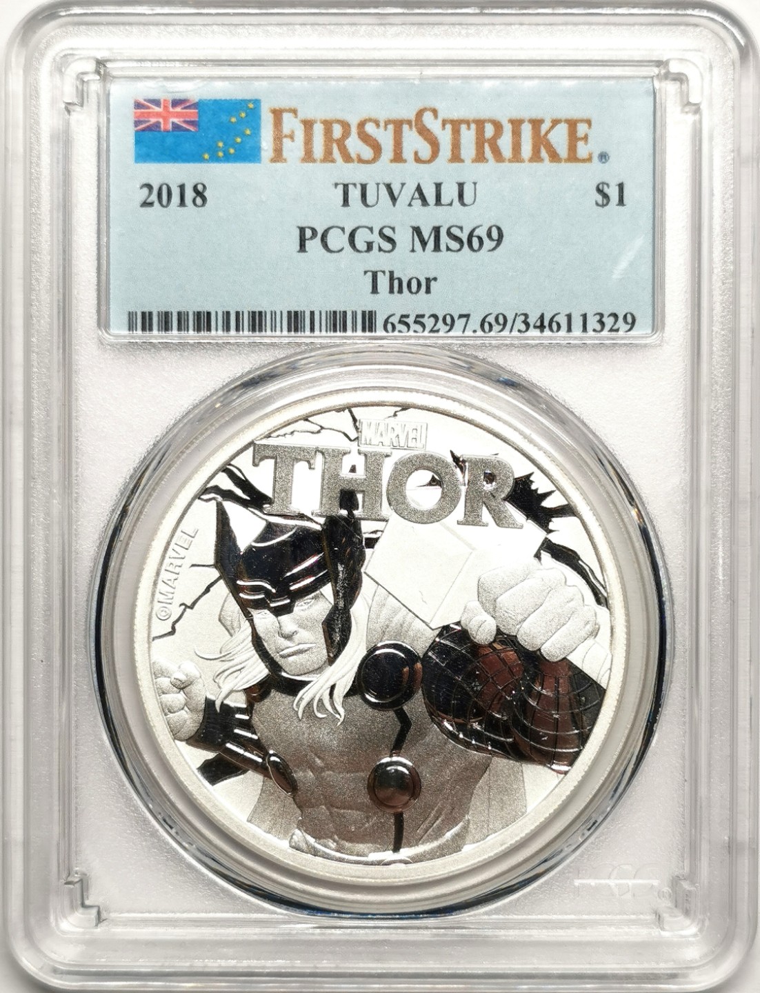 凡希社世界钱币微拍第二百四十一期 2018图瓦卢雷神纪念银币PCGS-MS69初铸首发