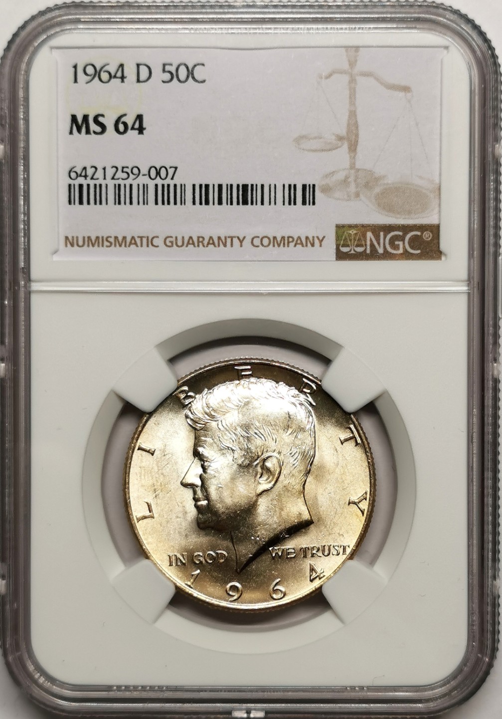 凡希社世界钱币微拍第二百四十一期 1964D美国肯尼迪50C银币NGC-MS64