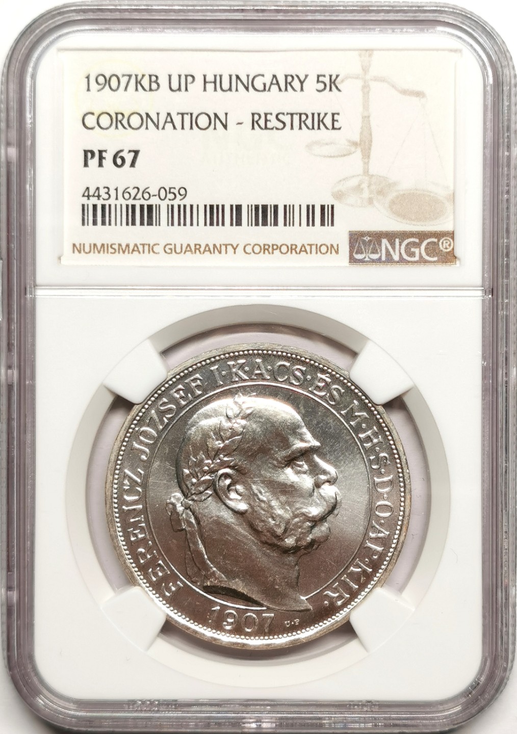 凡希社世界钱币微拍第二百四十一期 1907匈牙利加冕纪念5K大银NGC-PF67