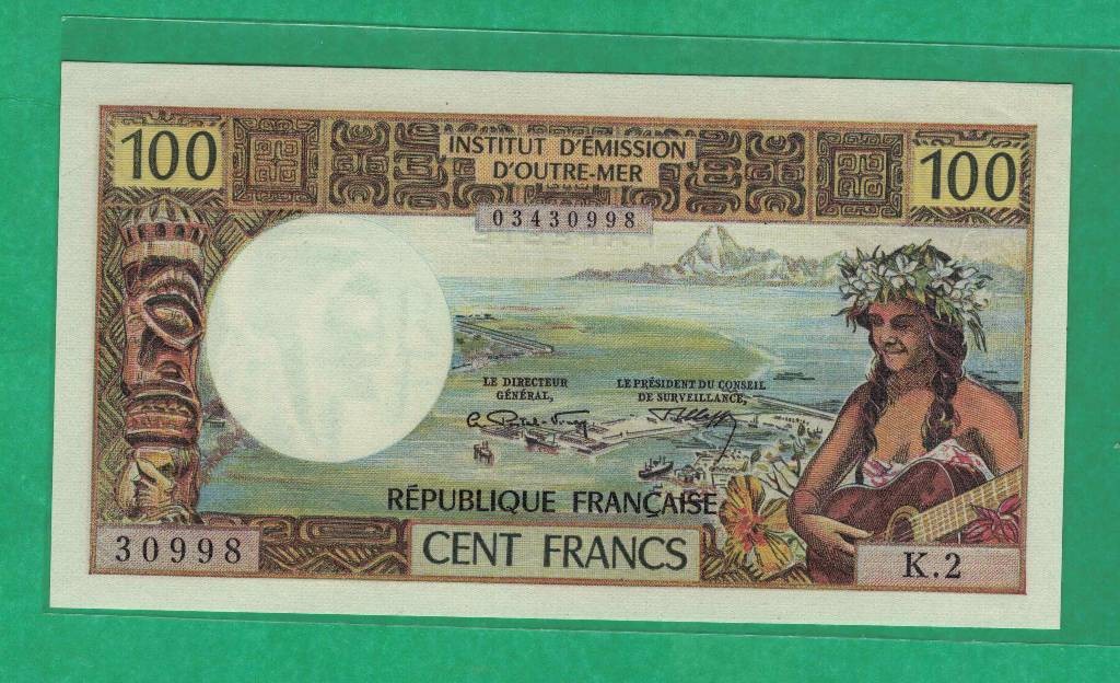 塔希提岛(大溪地)100法郎 1971年(1973年) 加PAEETE P-24 大洋洲纸币 实物图 UNC