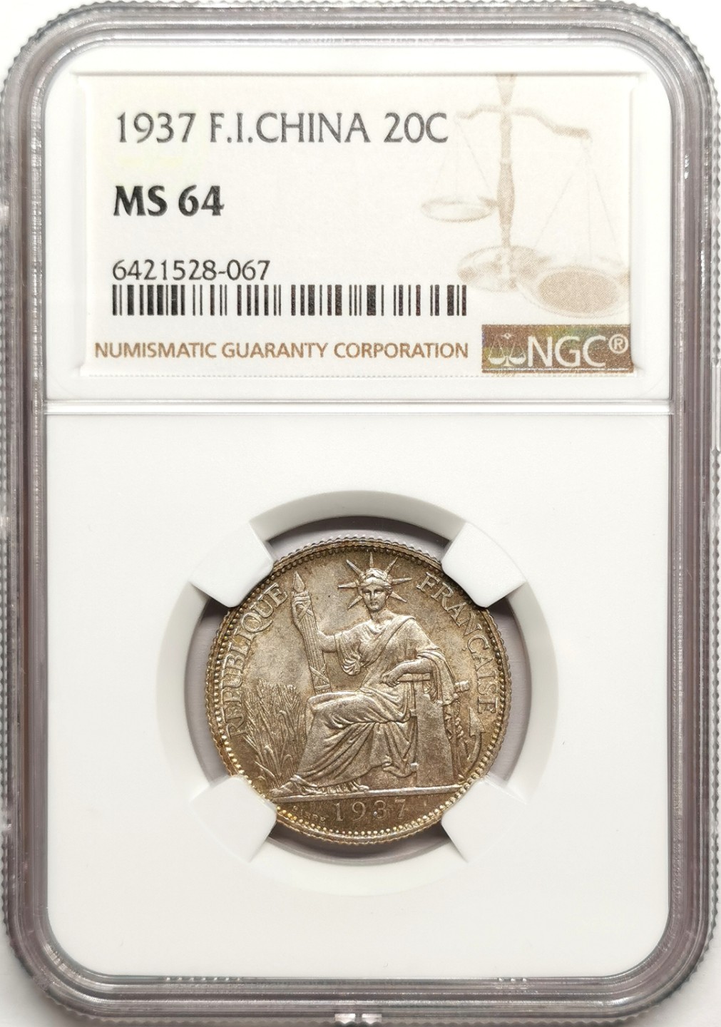 凡希社世界钱币微拍第二百四十一期 1937法属印度支那20分小座人NGC-MS64
