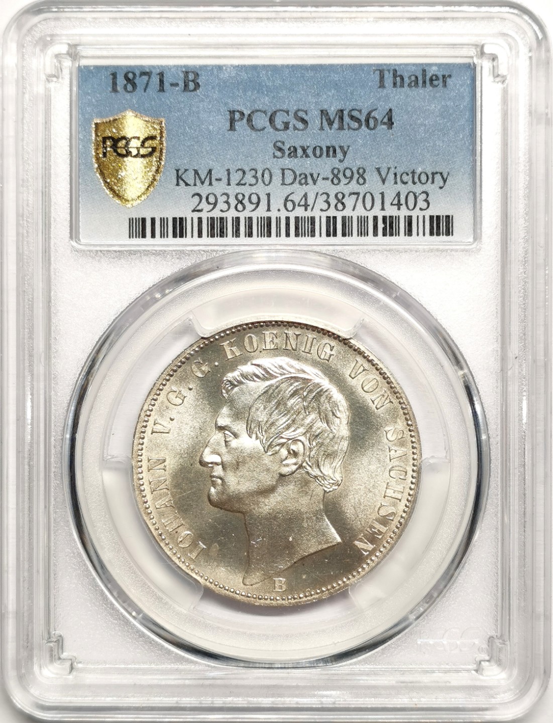 凡希社世界钱币微拍第二百四十一期 1871萨克森胜利泰勒PCGS-MS64原银光！