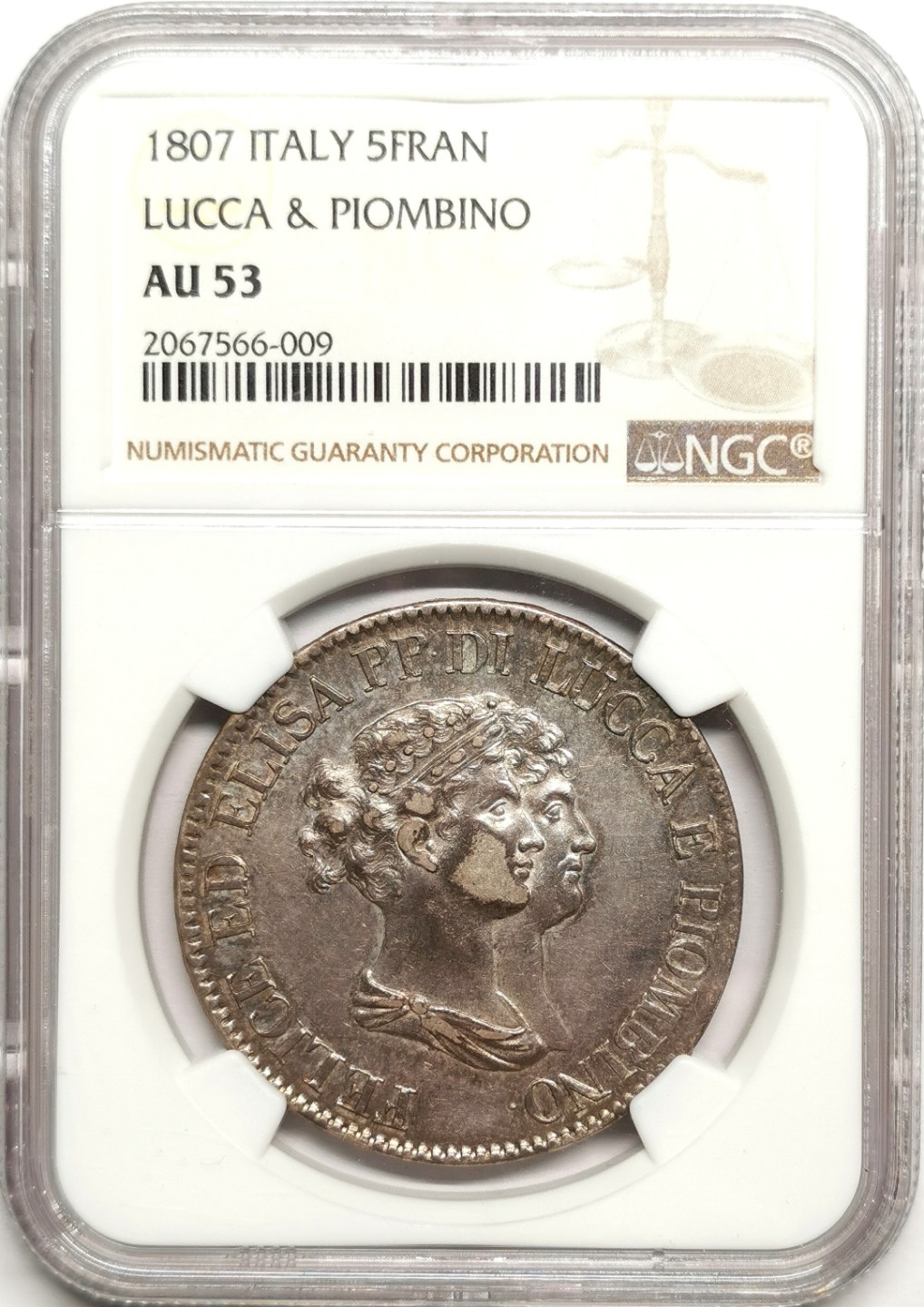 凡希社世界钱币微拍第二百四十一期 1807意大利卢卡5法郎大银NGC-AU53