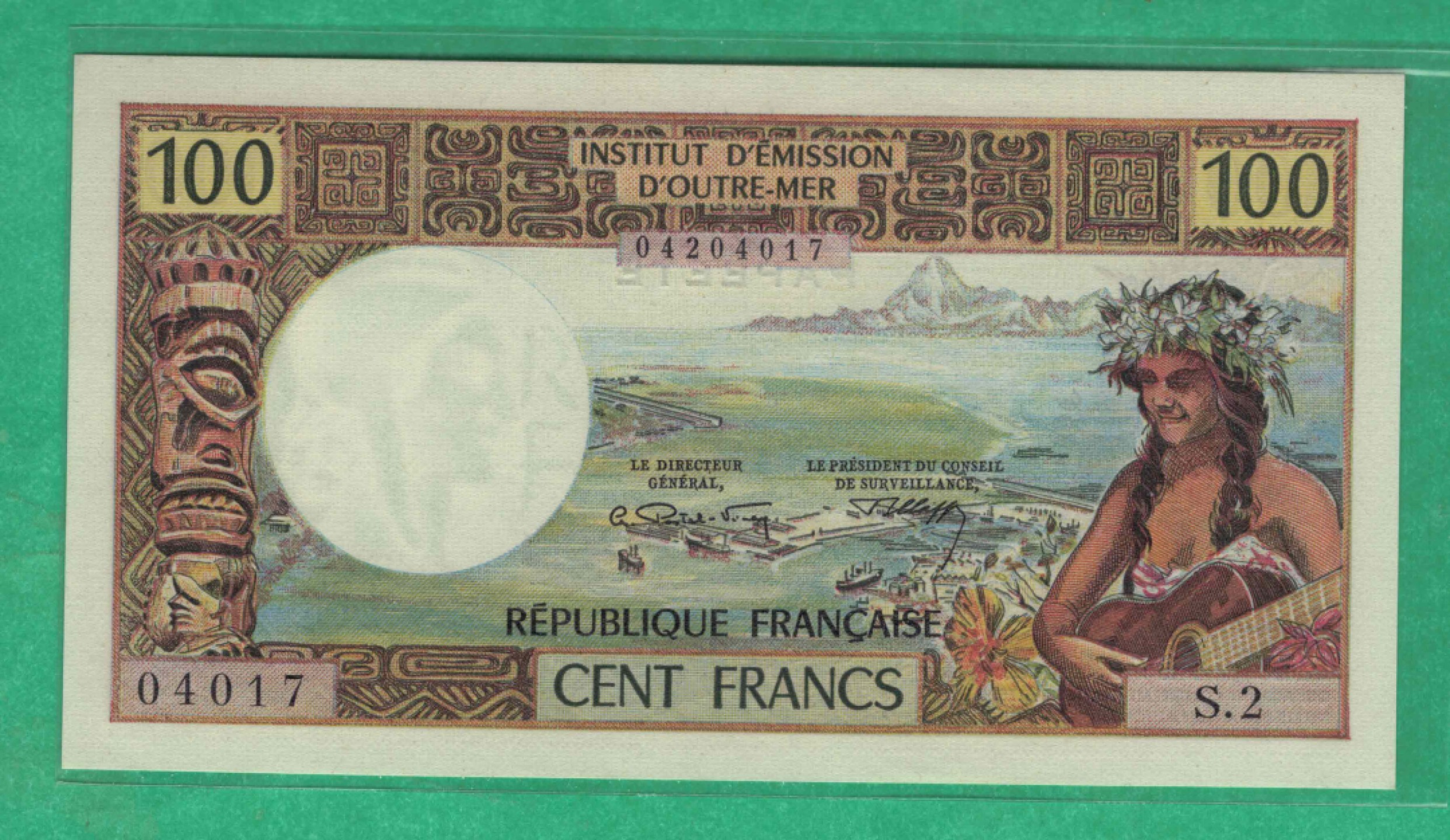 塔希提岛(大溪地)100法郎 1971年(1973年) 加PAEETE P-24 大洋洲纸币 实物图 UNC