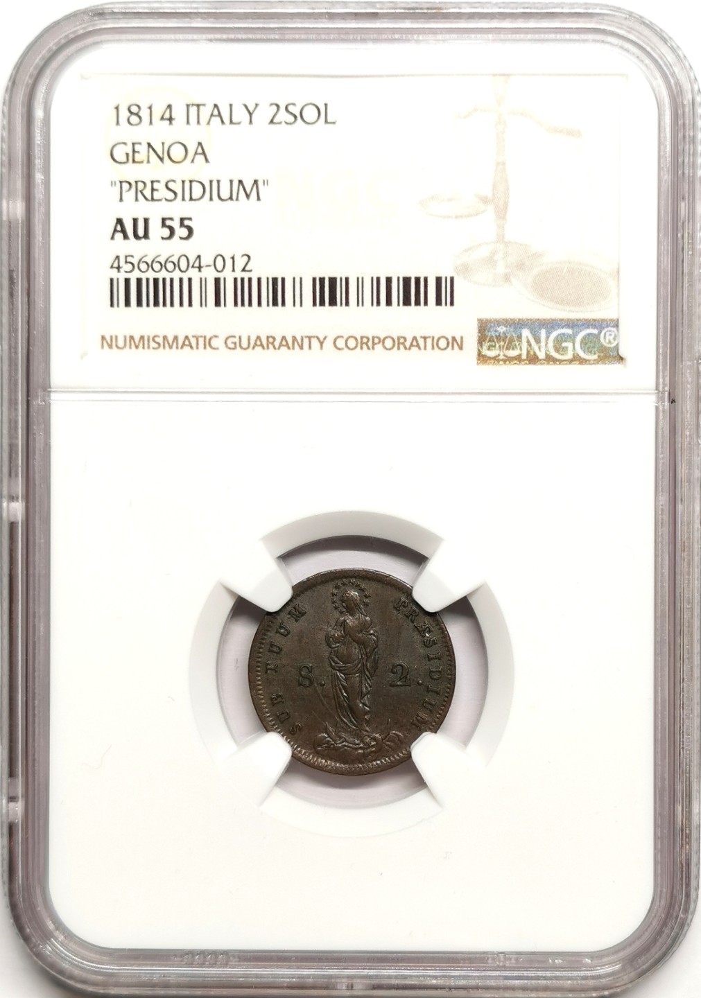 凡希社世界钱币微拍第二百四十一期 1814意大利热那亚2S低银币NGC-AU55