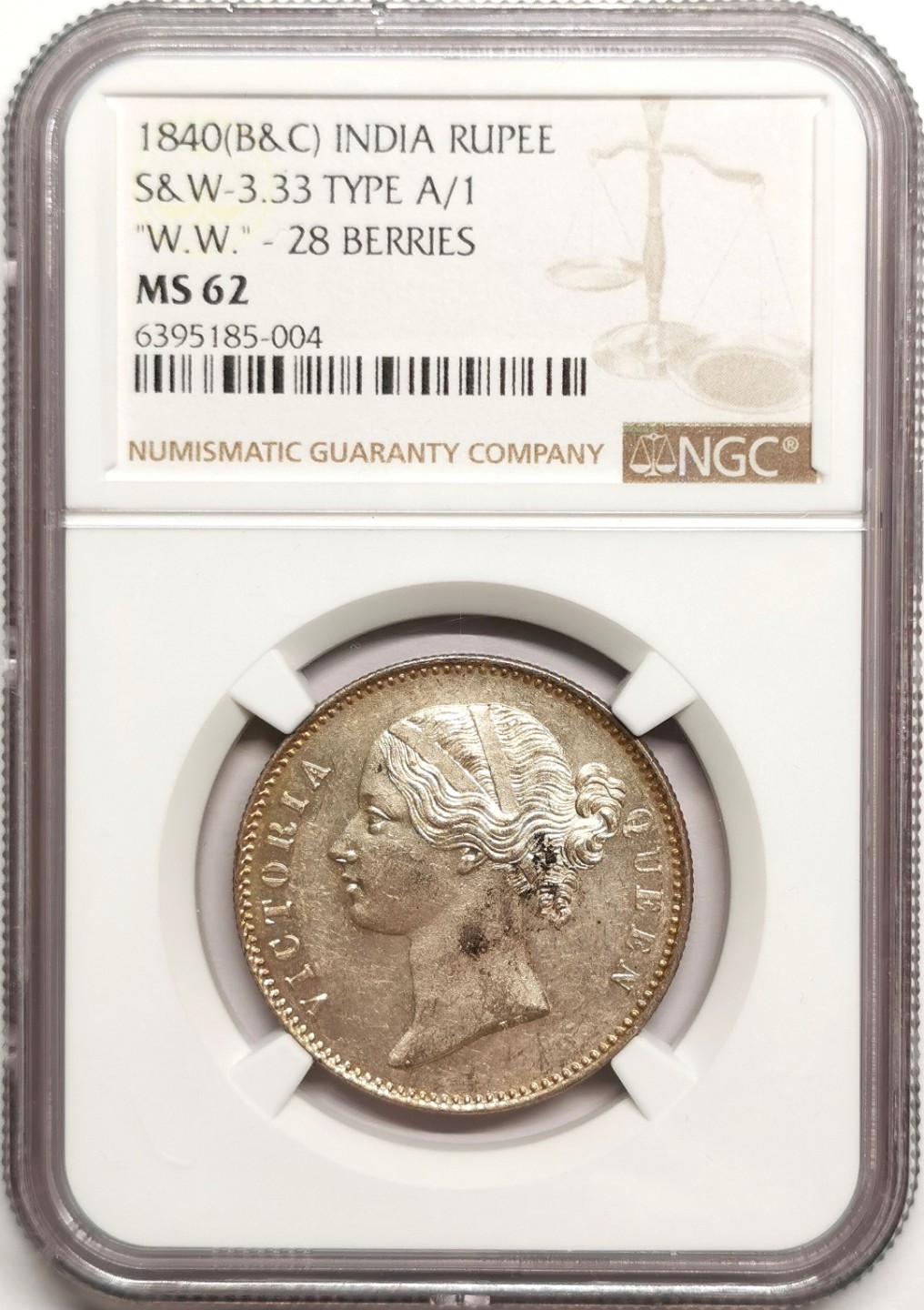 凡希社世界钱币微拍第二百四十一期 1840东印度公司小维卢比NGC-MS62