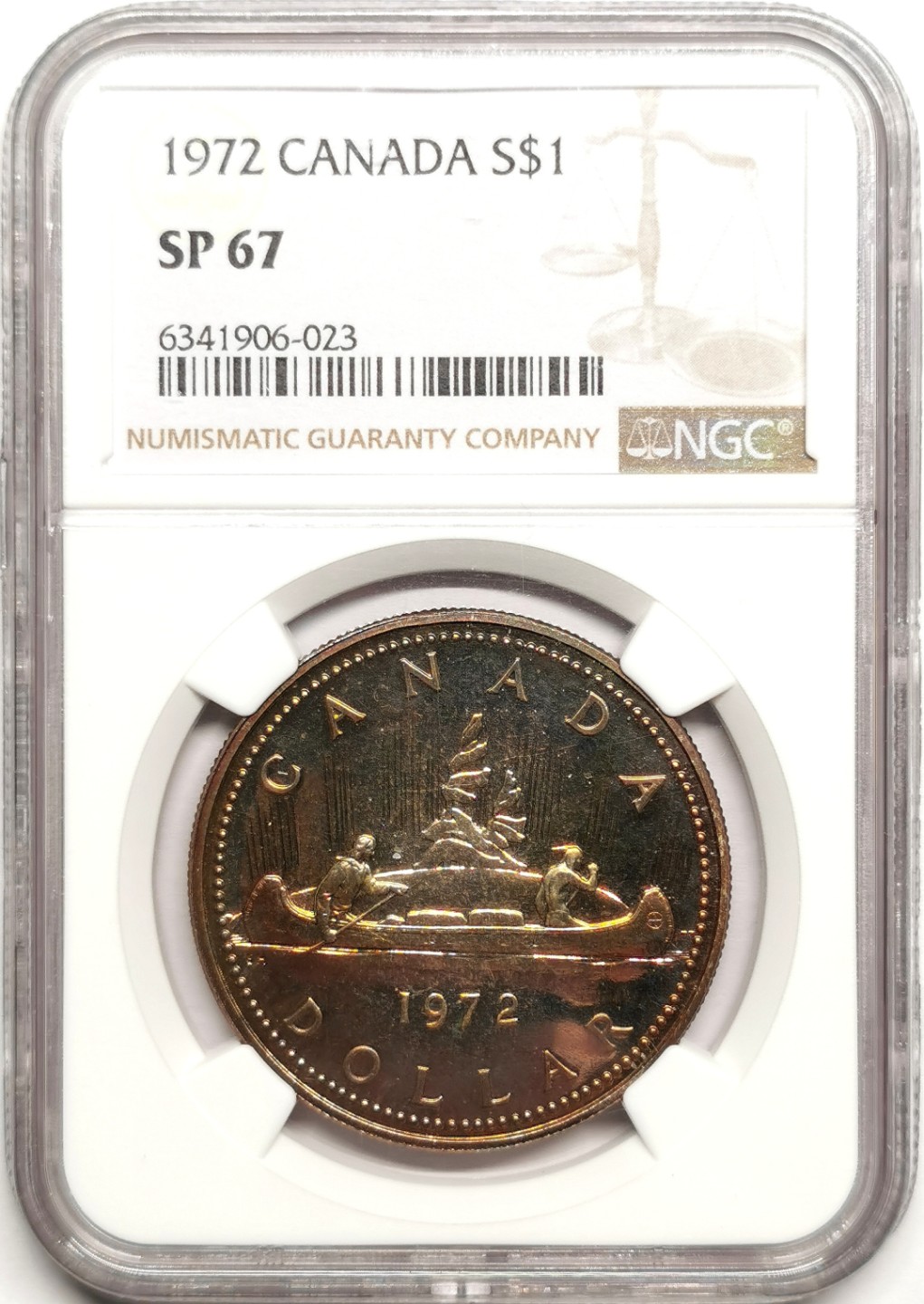 凡希社世界钱币微拍第二百四十一期 1972加拿大独木舟纪念银币NGC-SP67