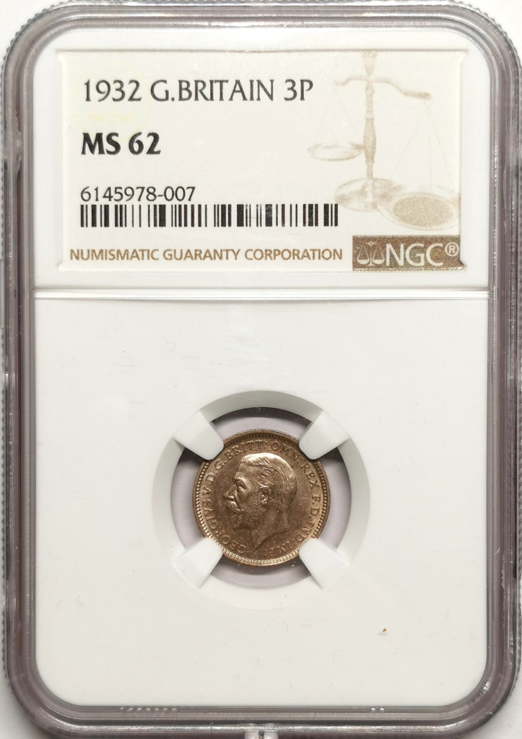 凡希社世界钱币微拍第二百四十一期 1932英国乔五3便士银币NGC-MS62