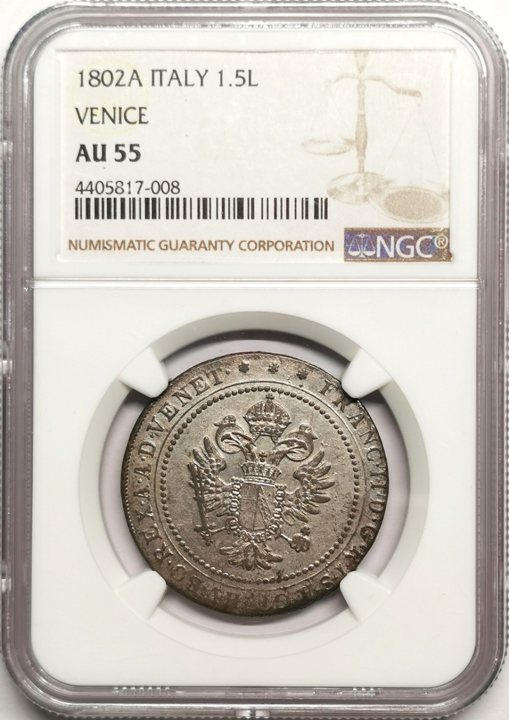 凡希社世界钱币微拍第二百四十一期 1802奥占威尼斯1.5里拉NGC-AU55