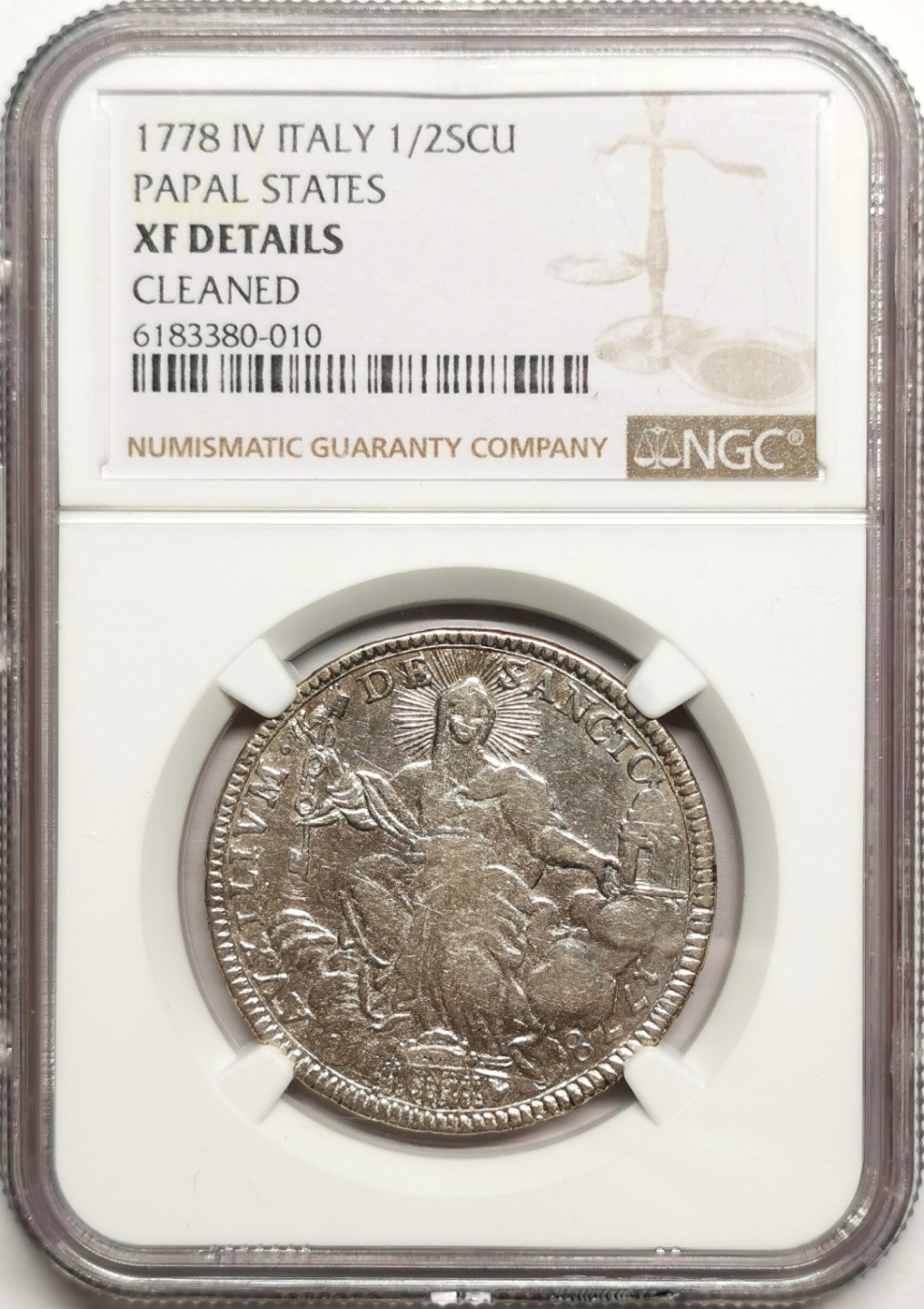 凡希社世界钱币微拍第二百四十一期 1778教皇国庇护六世1/2SCUDO银币NGC-XFD