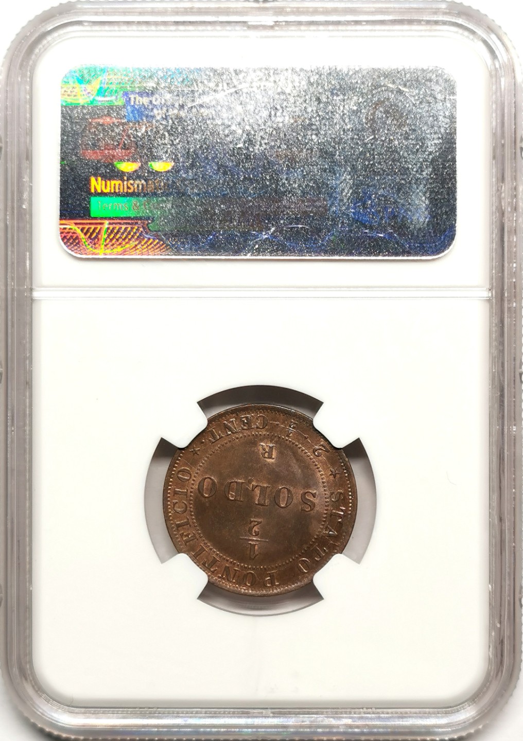 凡希社世界钱币微拍第二百四十一期 1867教皇国庇护九世1/2S铜币NGC-MS63
