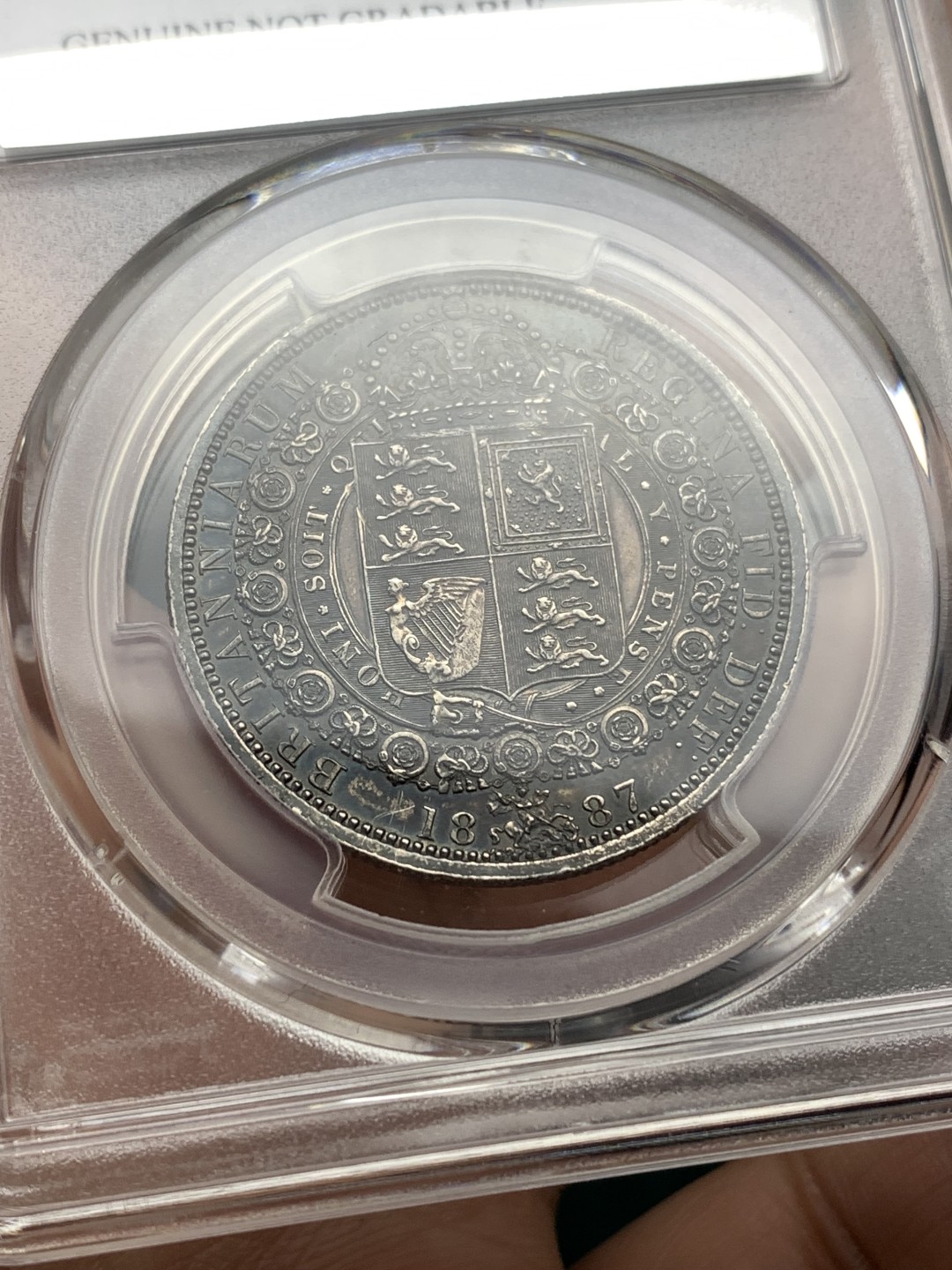 《竞宝斋》第171场-周日，周一2场 (全场包邮) PCGS AU 英国 1887年 维多利亚 高冠 半克朗银币 深彩包浆