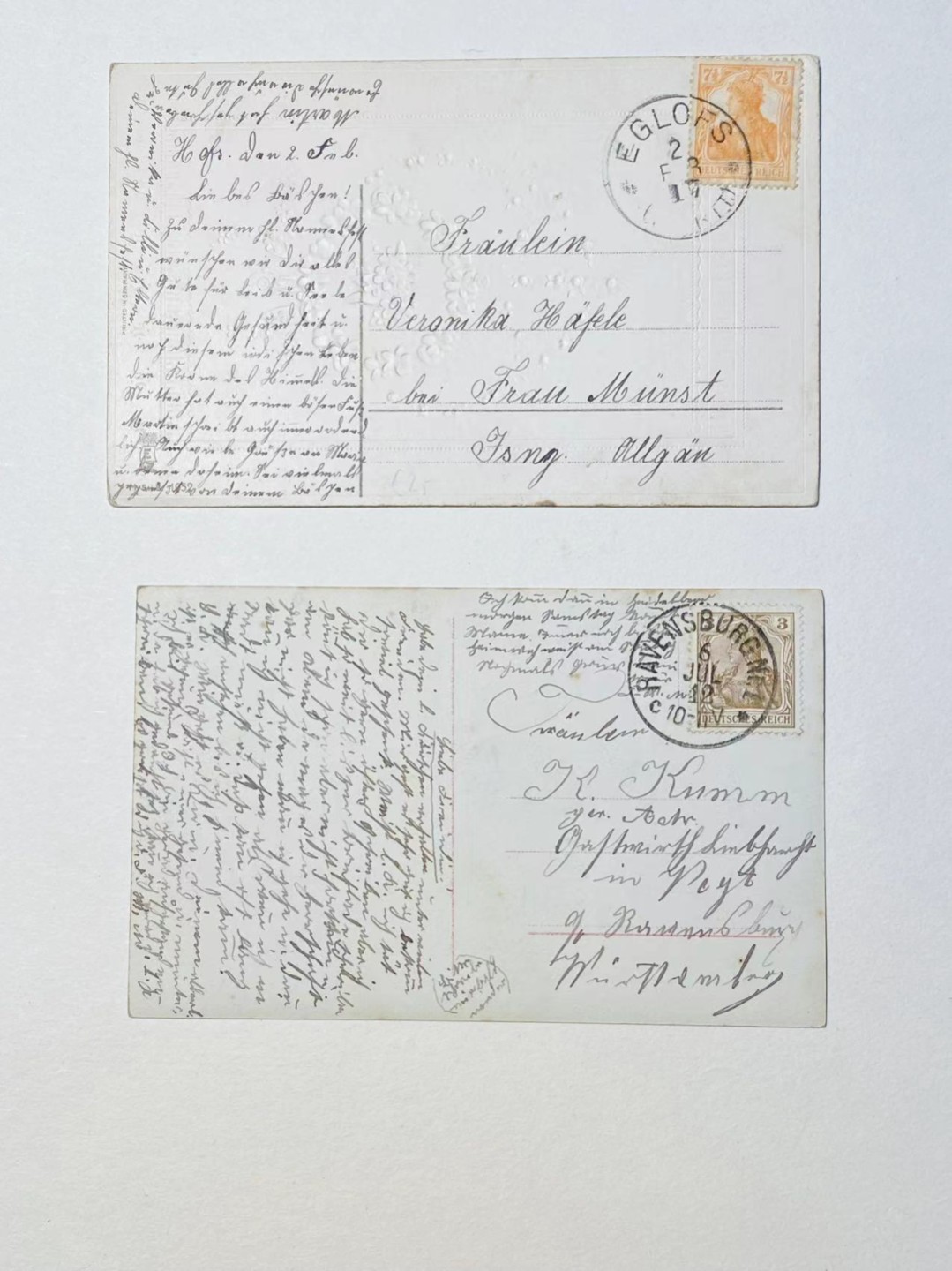 阿娜斯塔西娅军事题材拍卖 一战时期德国实寄明信片一组，美女封面，手写哥特体保存完好，其中一封背面有花印。