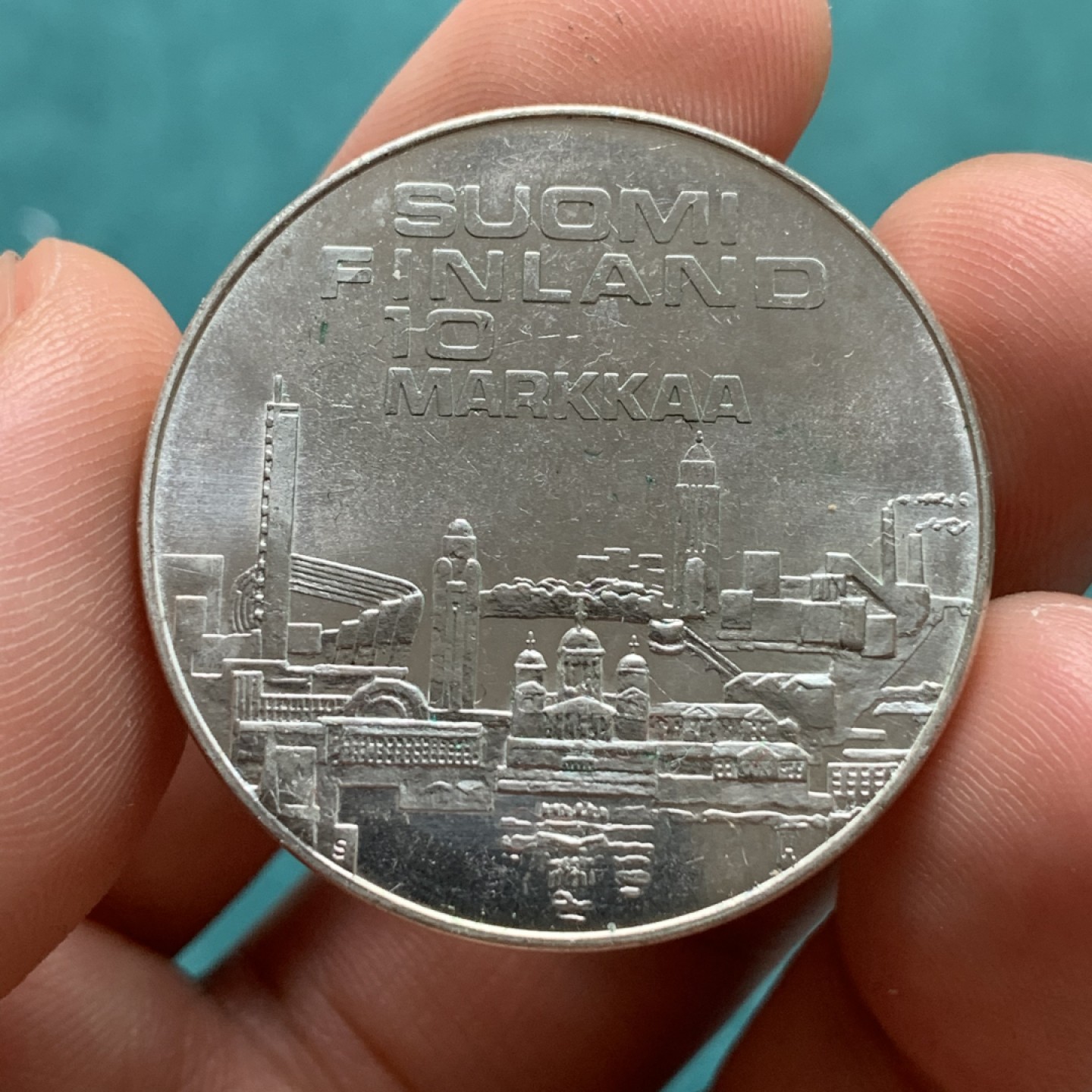 《竞宝斋》第171场-周日，周一2场 (全场包邮) 芬兰 1971年 欧运会 10马克 纪念银币 24.2克 十字车轮光