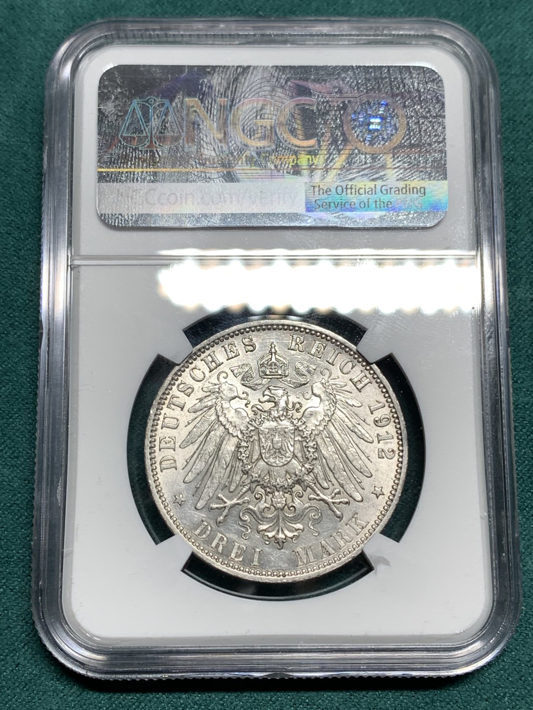 《竞宝斋》第171场-周日，周一2场 (全场包邮) NGC-UNC 德国汉堡 双狮盾牌3马克银币 顶级原光好品 看不出有洗