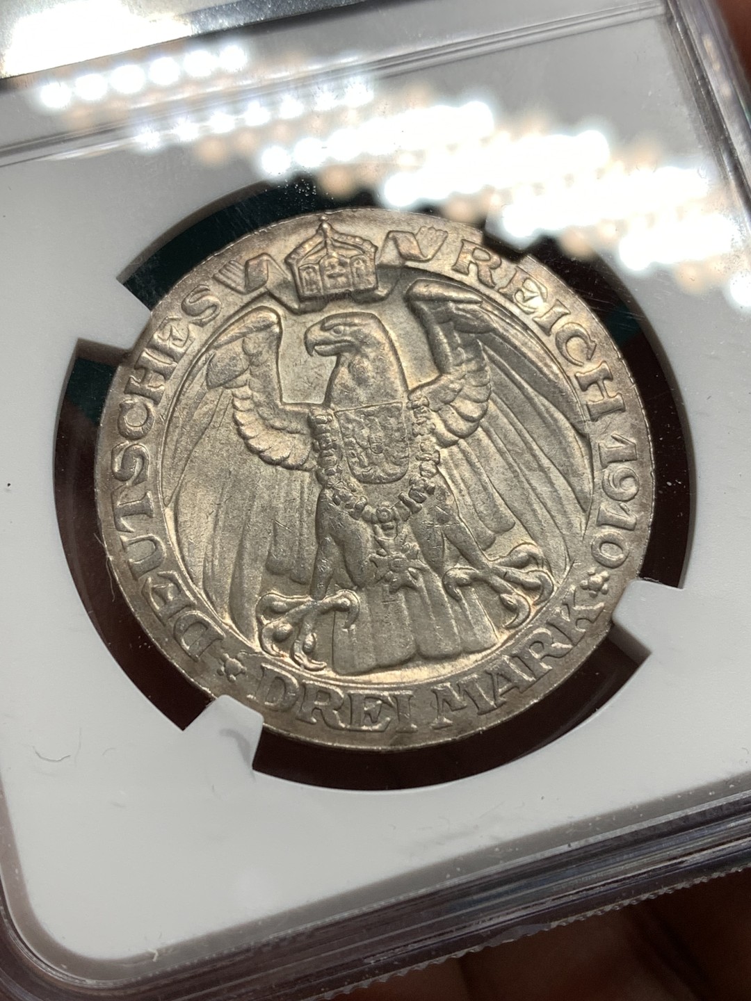 《竞宝斋》第171场-周日，周一2场 (全场包邮) NGC-MS64 德国普鲁士 1910年 柏林大学3马克银币 较少见