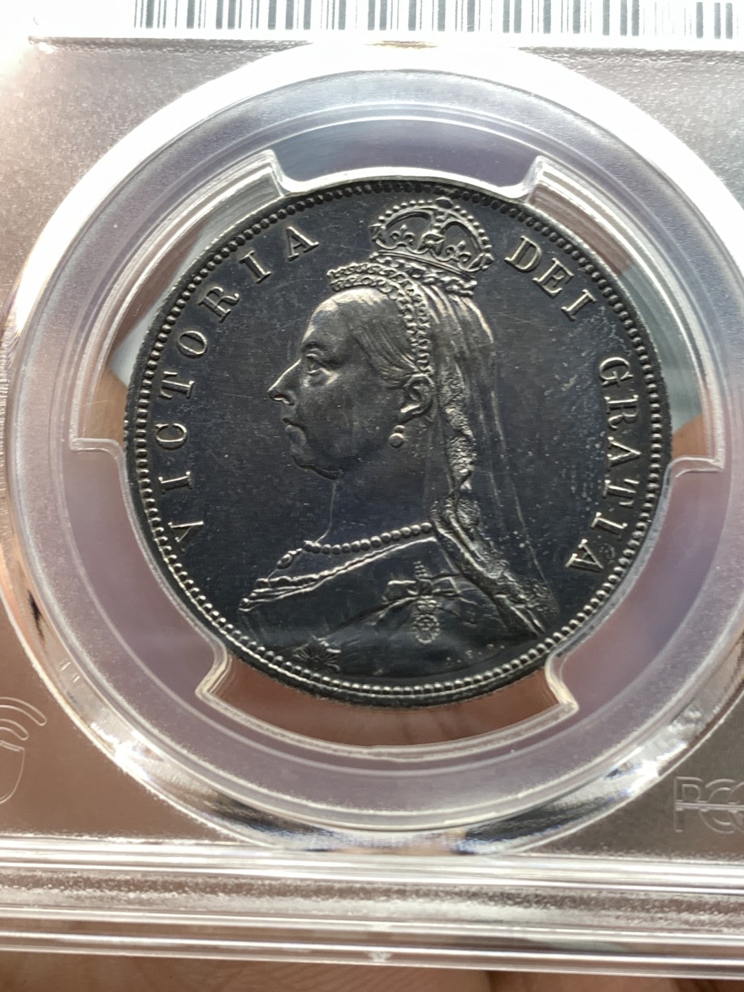 《竞宝斋》第171场-周日，周一2场 (全场包邮) PCGS AU 英国 1887年 维多利亚 高冠 半克朗银币 深彩包浆