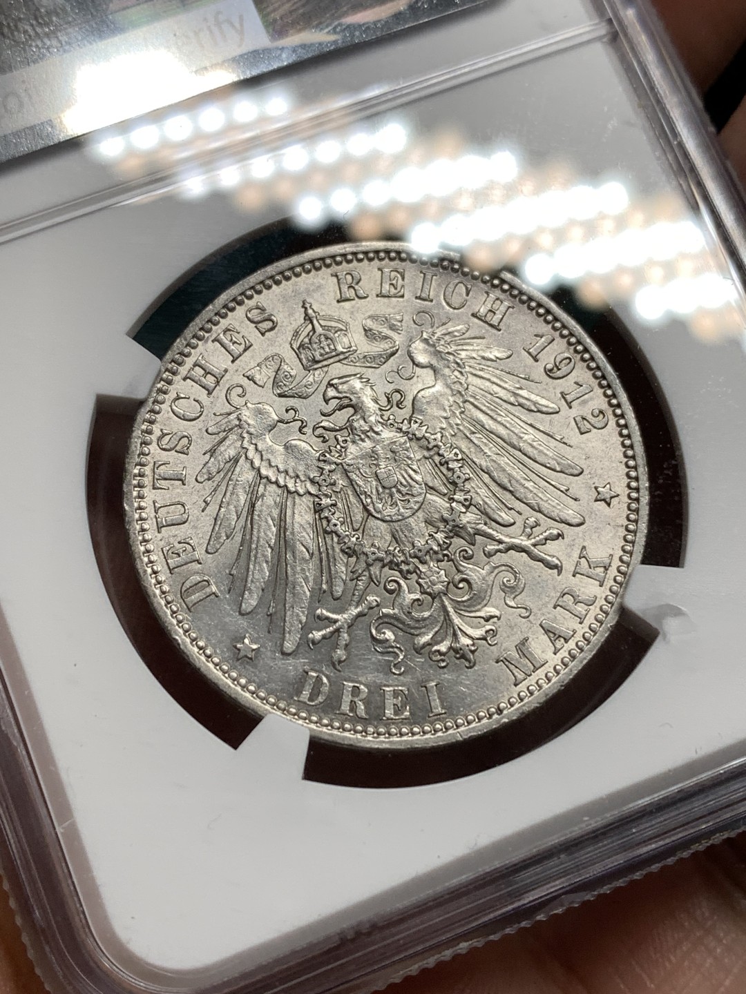 《竞宝斋》第171场-周日，周一2场 (全场包邮) NGC-UNC 德国汉堡 双狮盾牌3马克银币 顶级原光好品 看不出有洗