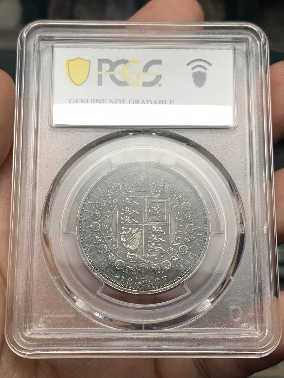 《竞宝斋》第171场-周日，周一2场 (全场包邮) PCGS AU 英国 1887年 维多利亚 高冠 半克朗银币 深彩包浆