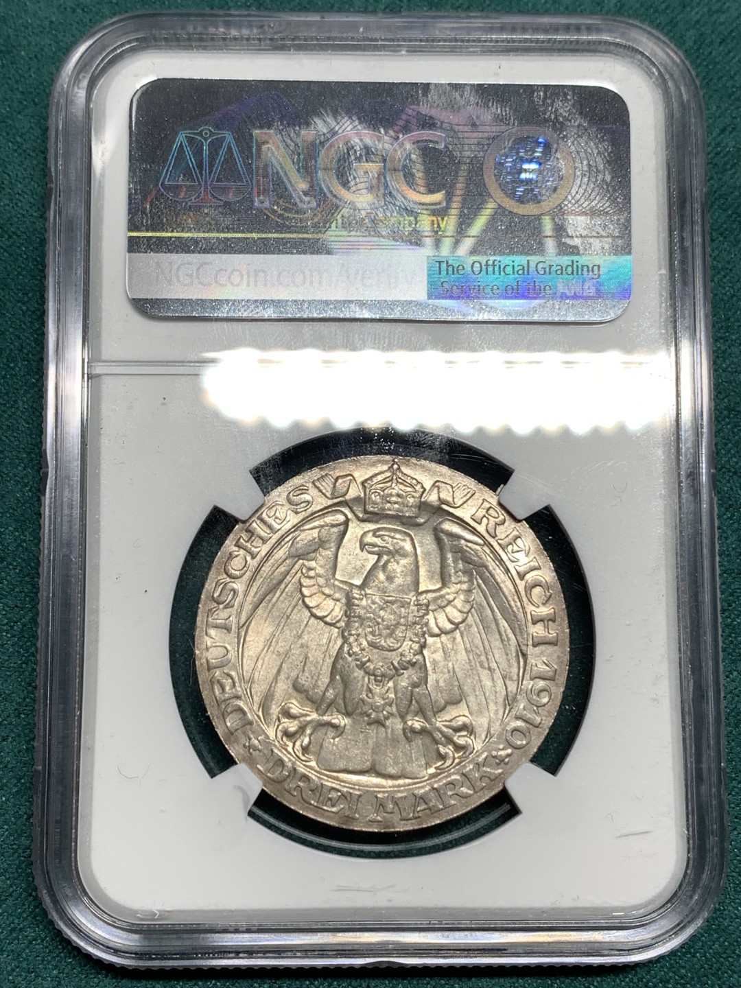 《竞宝斋》第171场-周日，周一2场 (全场包邮) NGC-MS64 德国普鲁士 1910年 柏林大学3马克银币 较少见