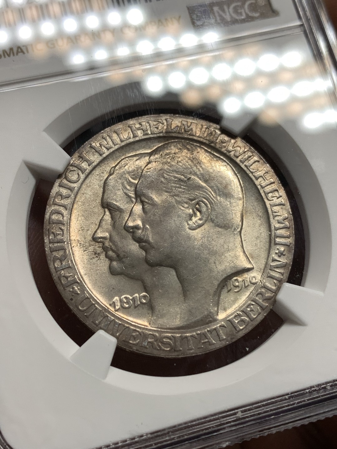 《竞宝斋》第171场-周日，周一2场 (全场包邮) NGC-MS64 德国普鲁士 1910年 柏林大学3马克银币 较少见