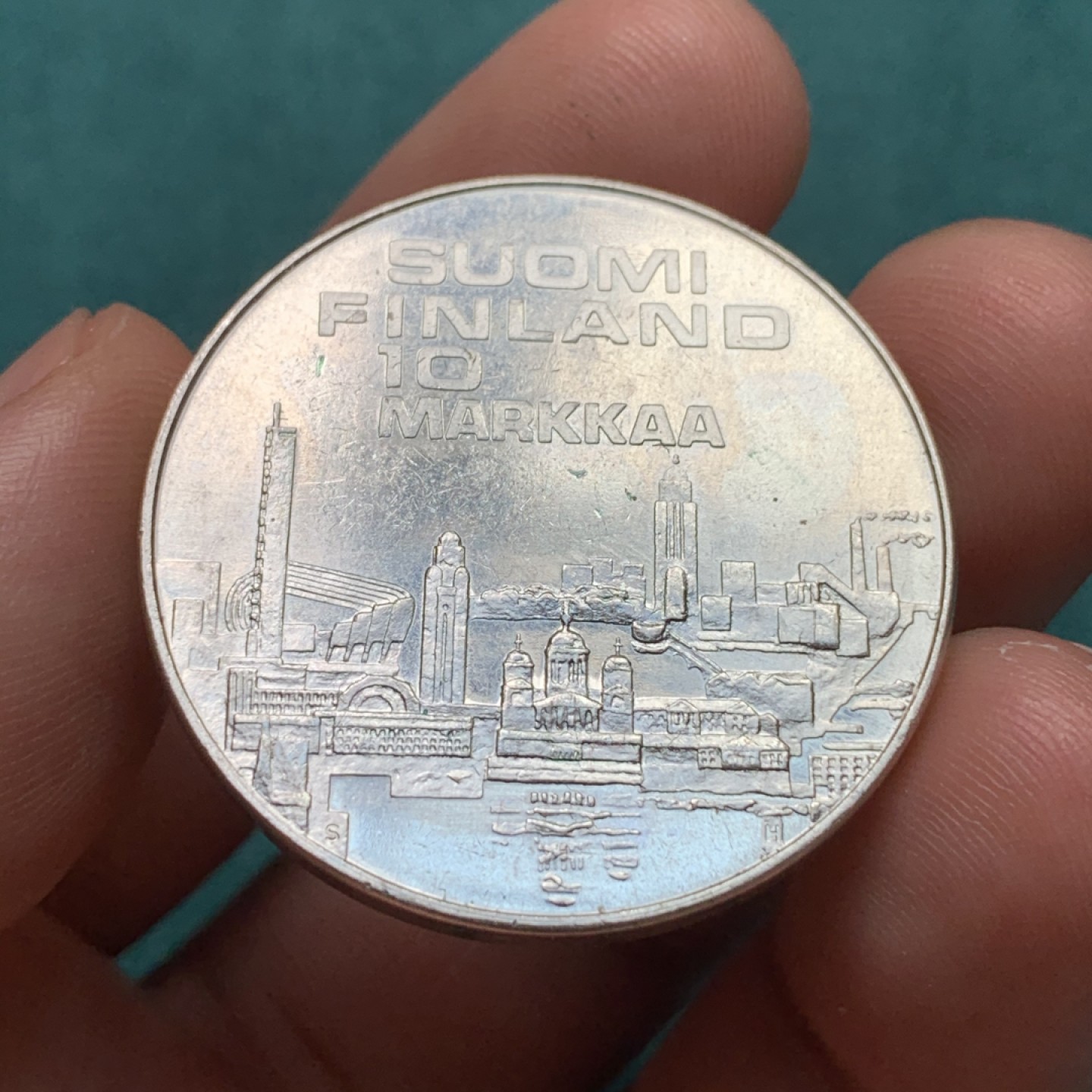 《竞宝斋》第171场-周日，周一2场 (全场包邮) 芬兰 1971年 欧运会 10马克 纪念银币 24.2克 十字车轮光