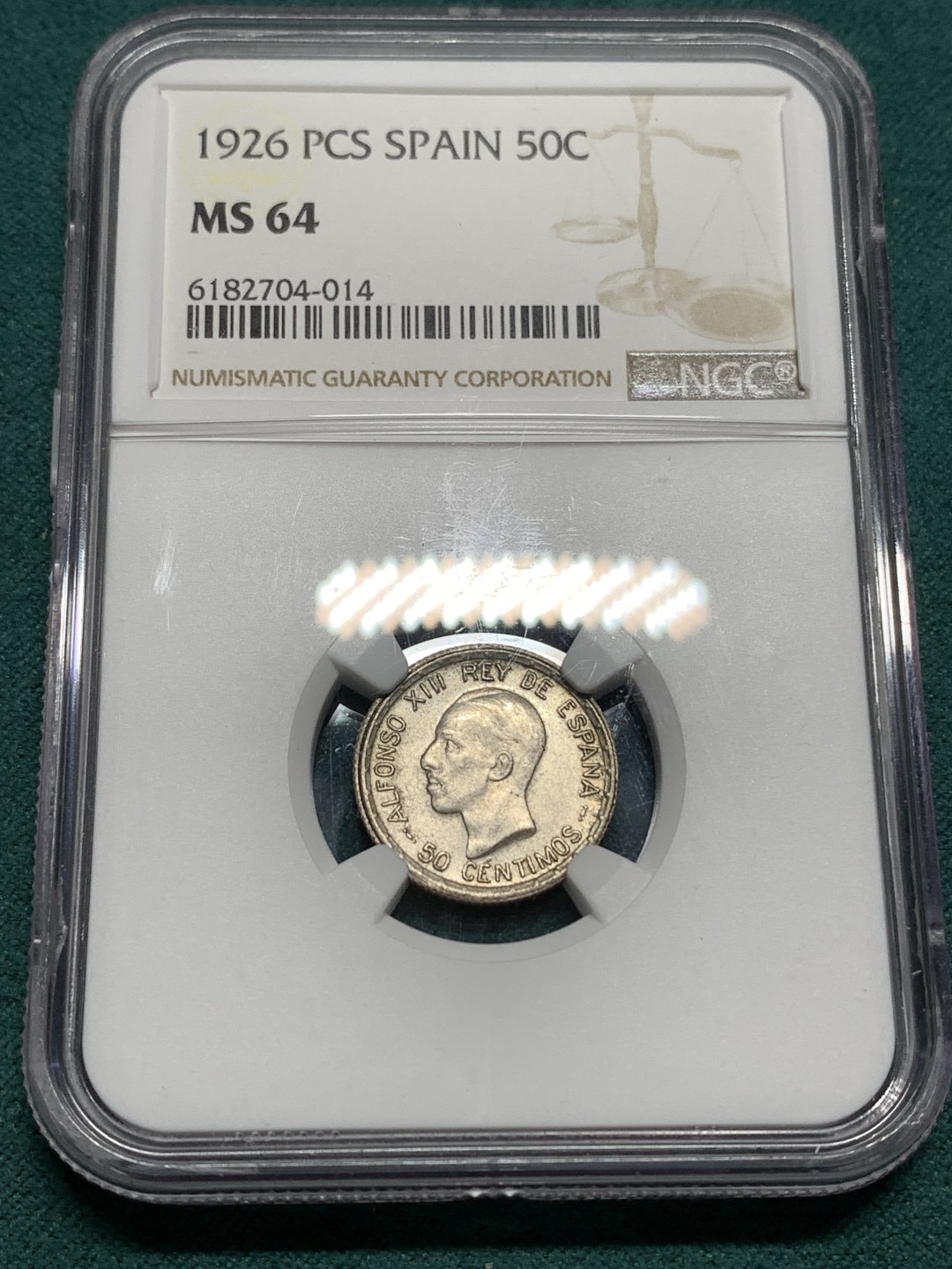 《竞宝斋》第171场-周日，周一2场 (全场包邮) NGC-MS64 西班牙1926年 阿方索十三世 50分银币