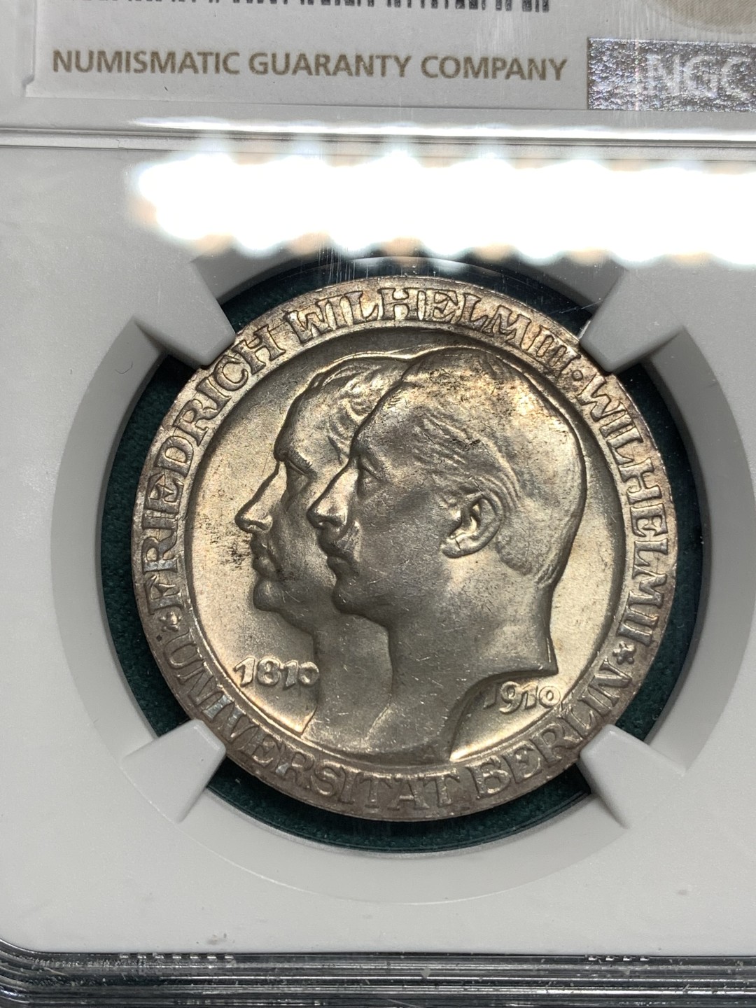 《竞宝斋》第171场-周日，周一2场 (全场包邮) NGC-MS64 德国普鲁士 1910年 柏林大学3马克银币 较少见