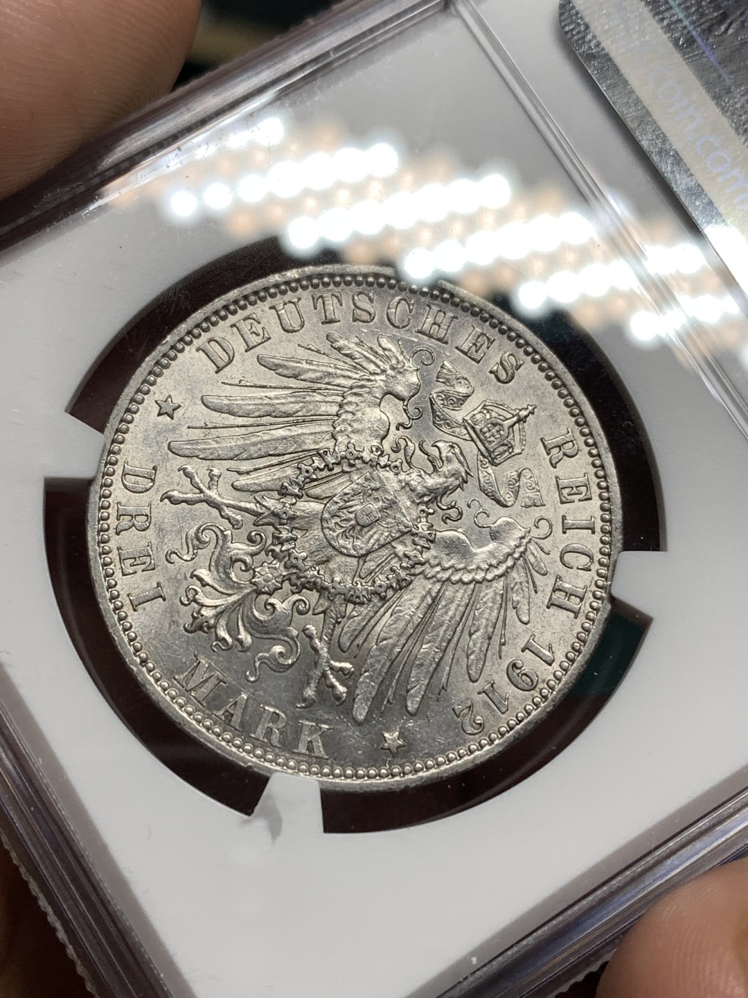 《竞宝斋》第171场-周日，周一2场 (全场包邮) NGC-UNC 德国汉堡 双狮盾牌3马克银币 顶级原光好品 看不出有洗