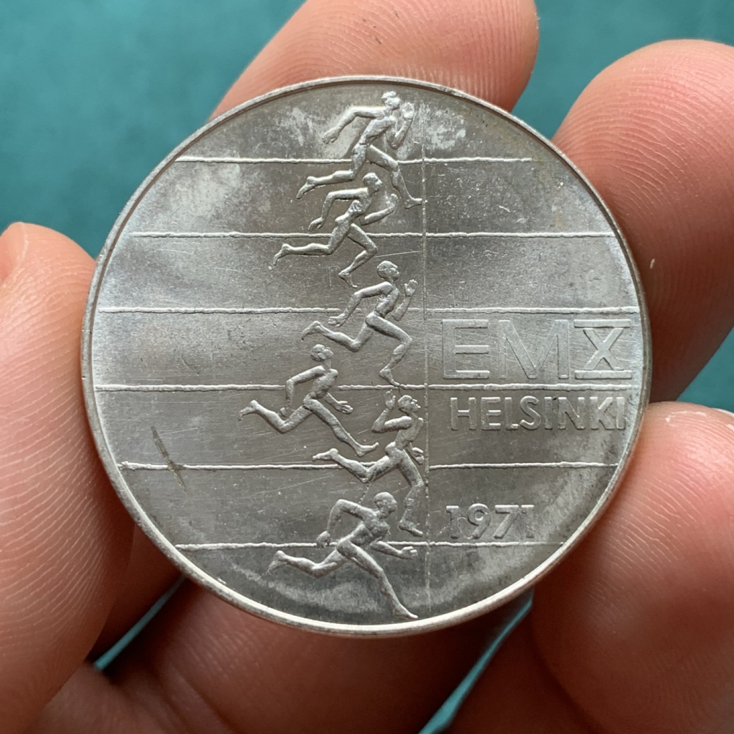 《竞宝斋》第171场-周日，周一2场 (全场包邮) 芬兰 1971年 欧运会 10马克 纪念银币 24.2克 十字车轮光