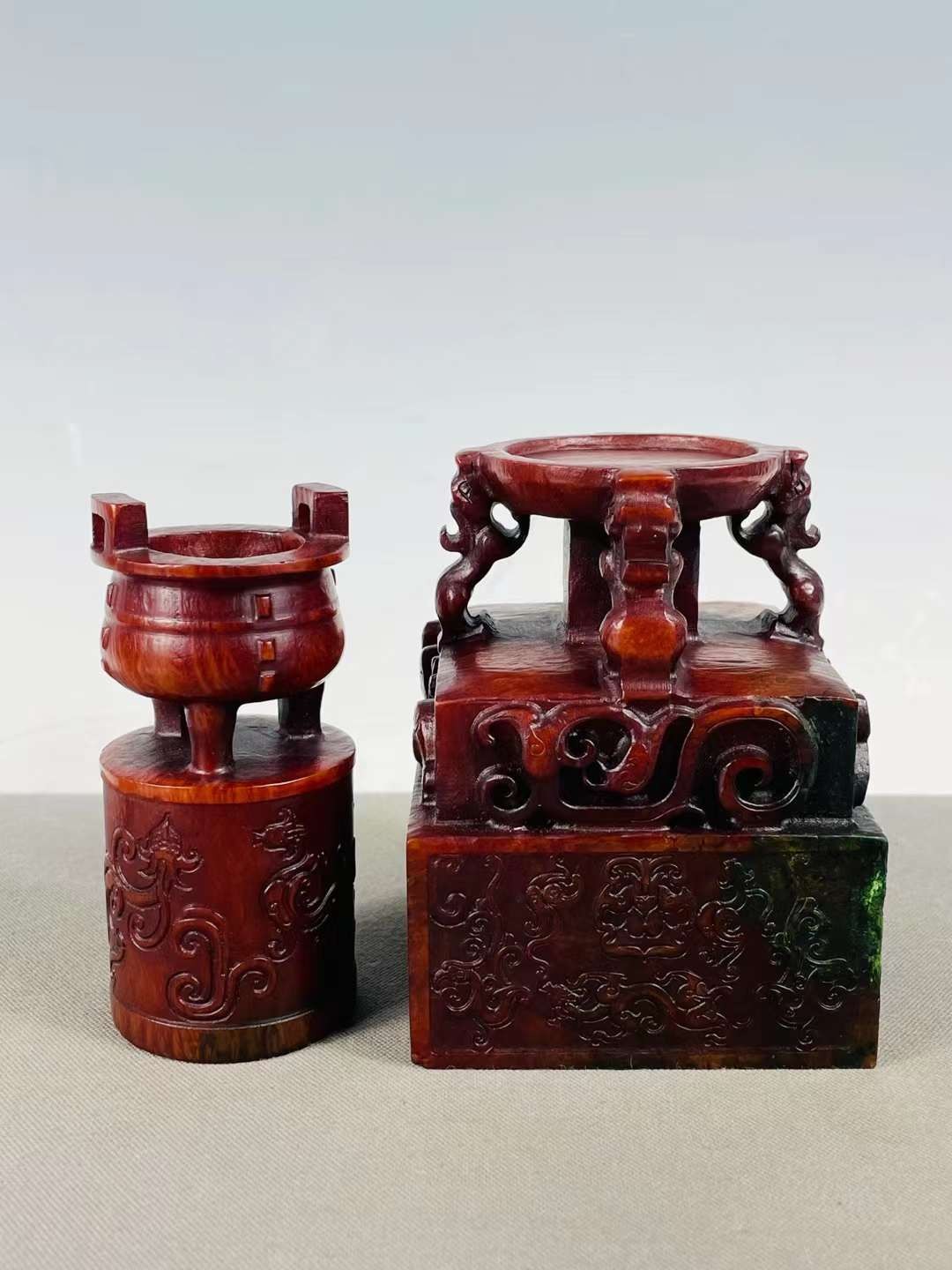 旧藏●精品高古玉龙纹鼎组合印章