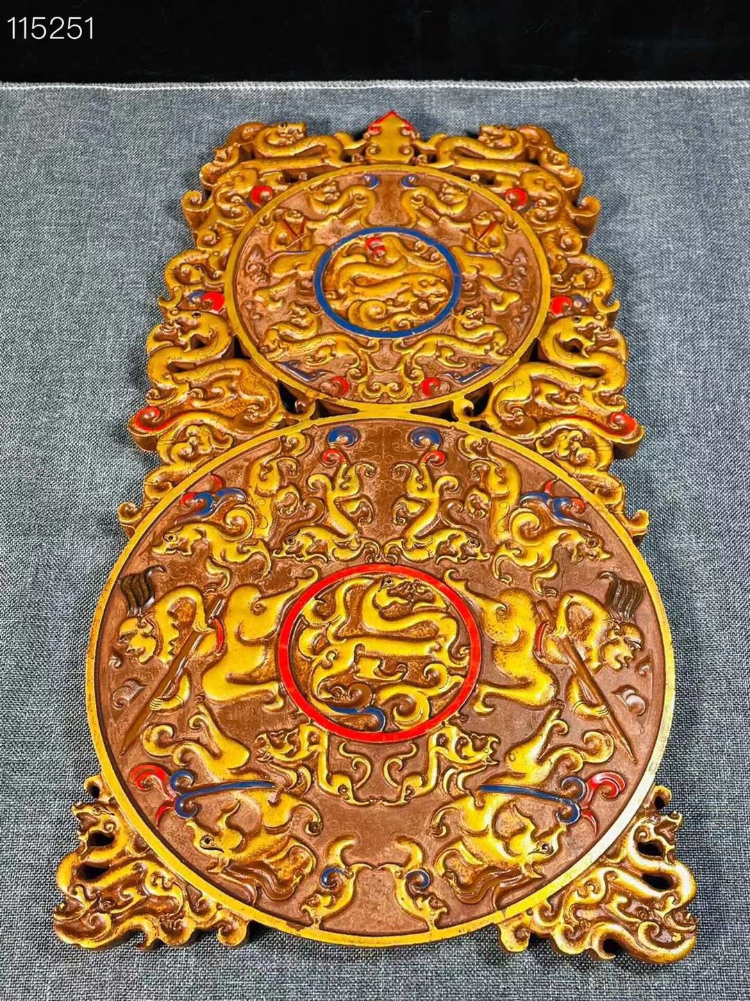 旧藏●精品高古玉描金彩绘玉璧一对