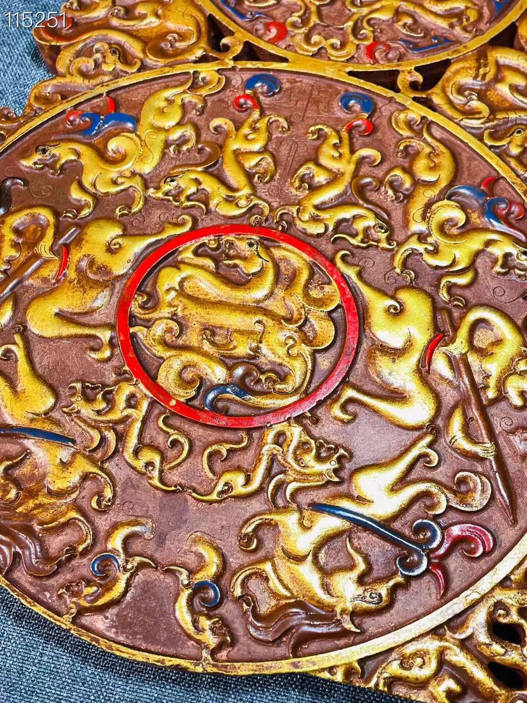 旧藏●精品高古玉描金彩绘玉璧一对