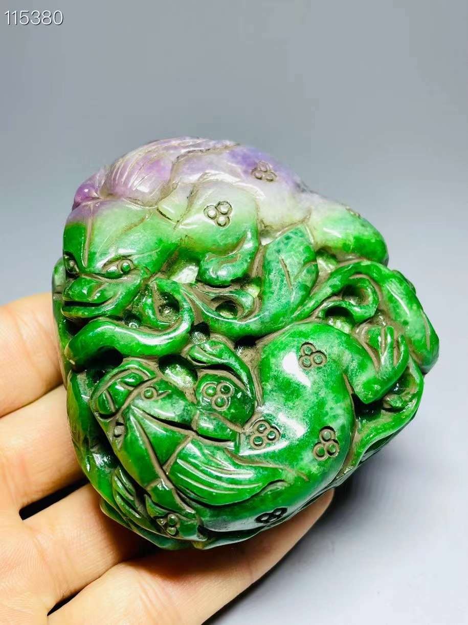 旧藏●天然老翡翠精雕手把件