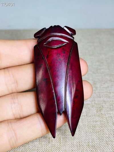 旧藏●精品和田红玉金蝉挂件 旧藏●精品和田红玉金蝉挂件