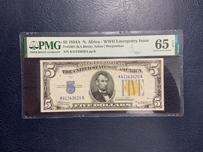 收藏联盟Quantum Auction 第264期拍卖 JEZ技术的巅峰-荷兰大齿轮 - 美国1934年北非券5元 PMG65 