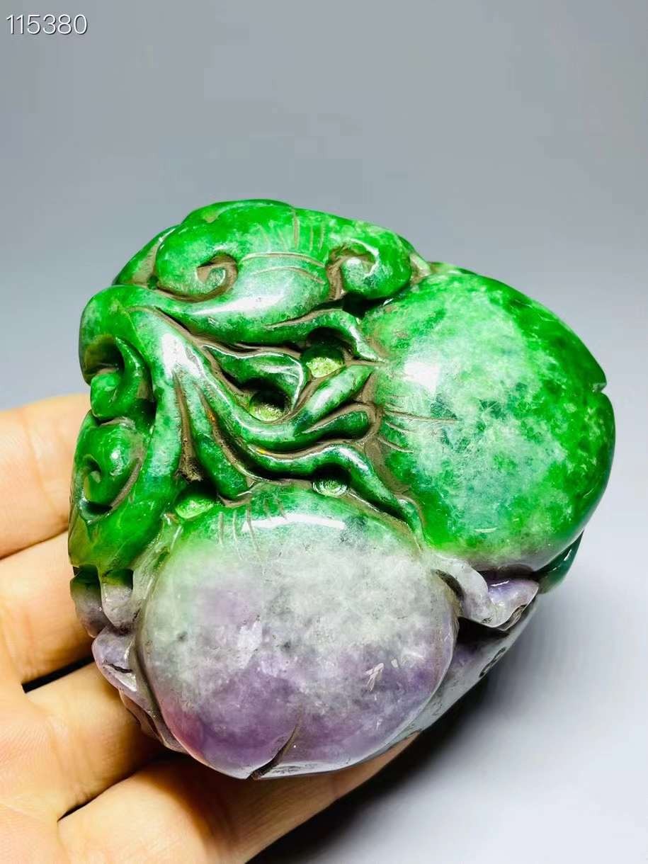 旧藏●天然老翡翠精雕手把件